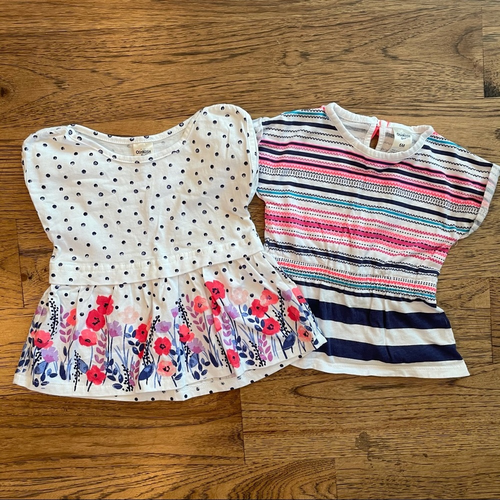 OshKosh B'gosh Baby Girl 2 Printed, Short Sleeved Tunic Tops Size 6 Months